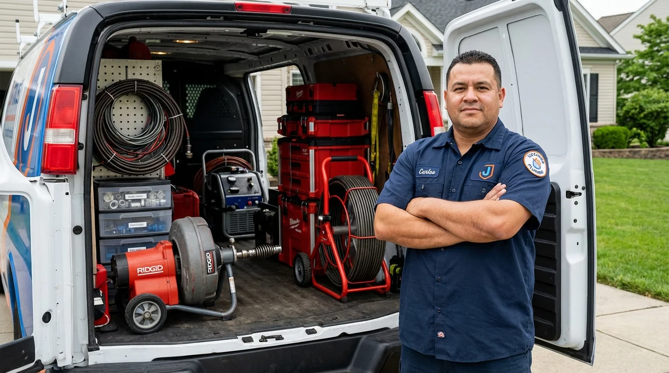 Professional drain cleaning equipment and Johns Plumbing LLC plumber in Almont