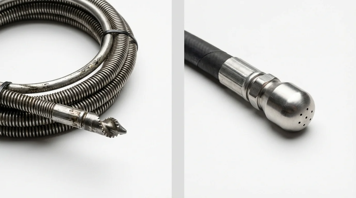 Drain snake cable and hydro jetting nozzle used for drain cleaning in Almont, MI